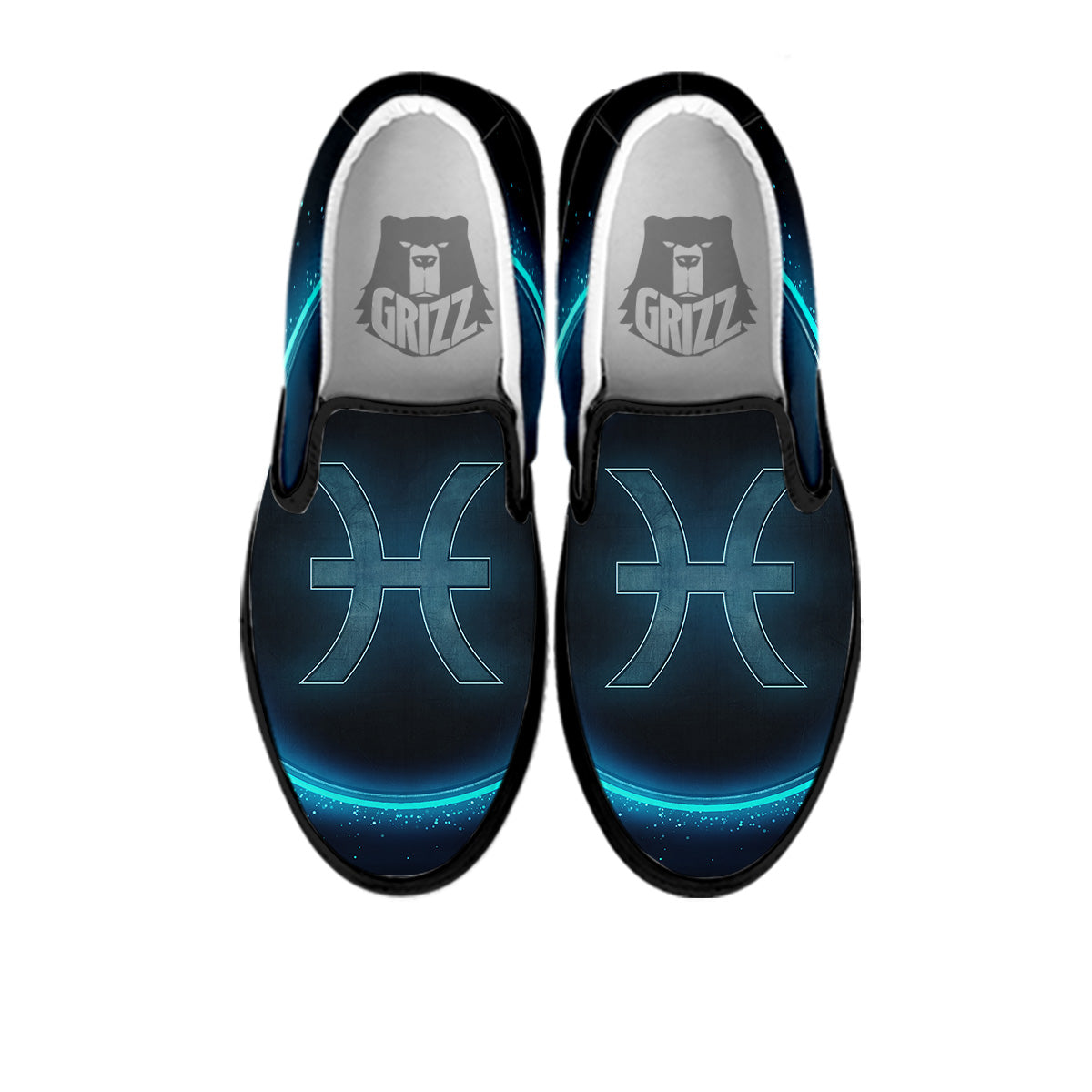 Zodiac Sign Blue Pisces Print Black Slip On Shoes-grizzshop