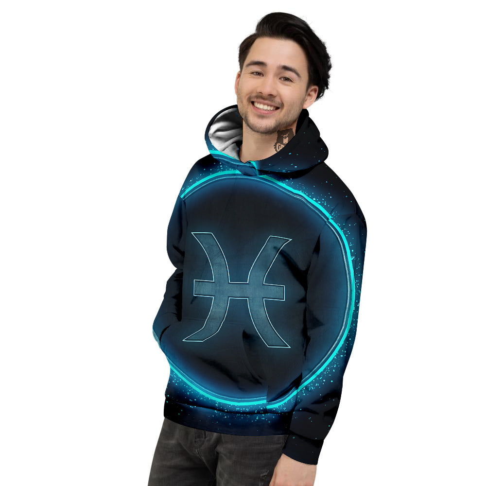 Zodiac Sign Blue Pisces Print Men's Hoodie-grizzshop