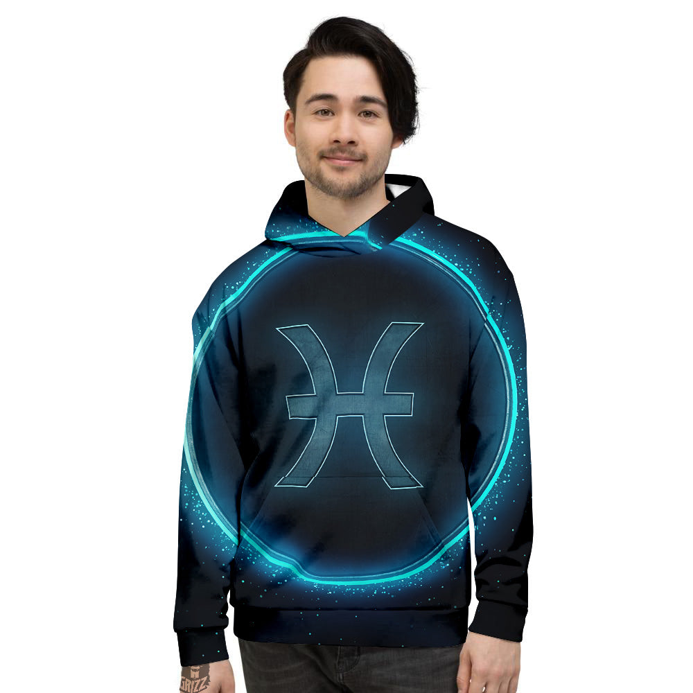 Zodiac Sign Blue Pisces Print Men's Hoodie-grizzshop