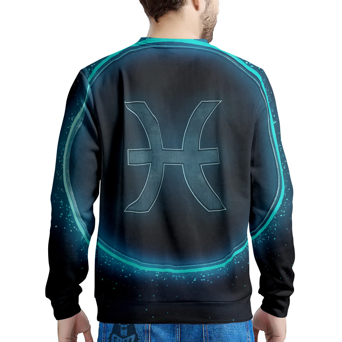 Zodiac Sign Blue Pisces Print Men's Sweatshirt-grizzshop