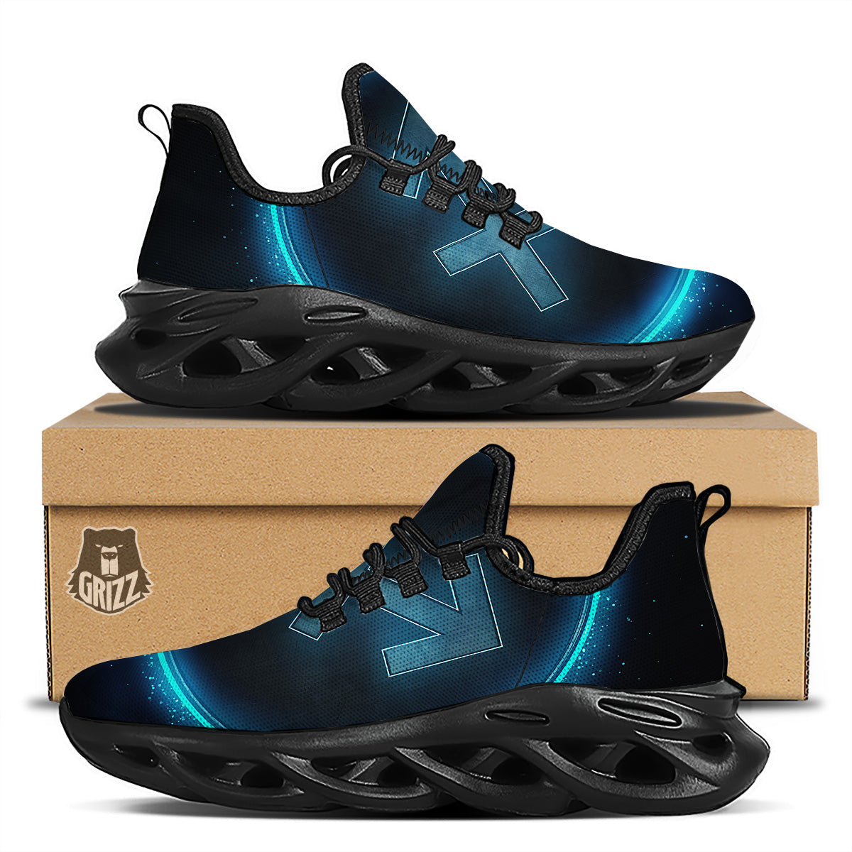 Zodiac Sign Blue Sagittarius Print Black Running Shoes-grizzshop