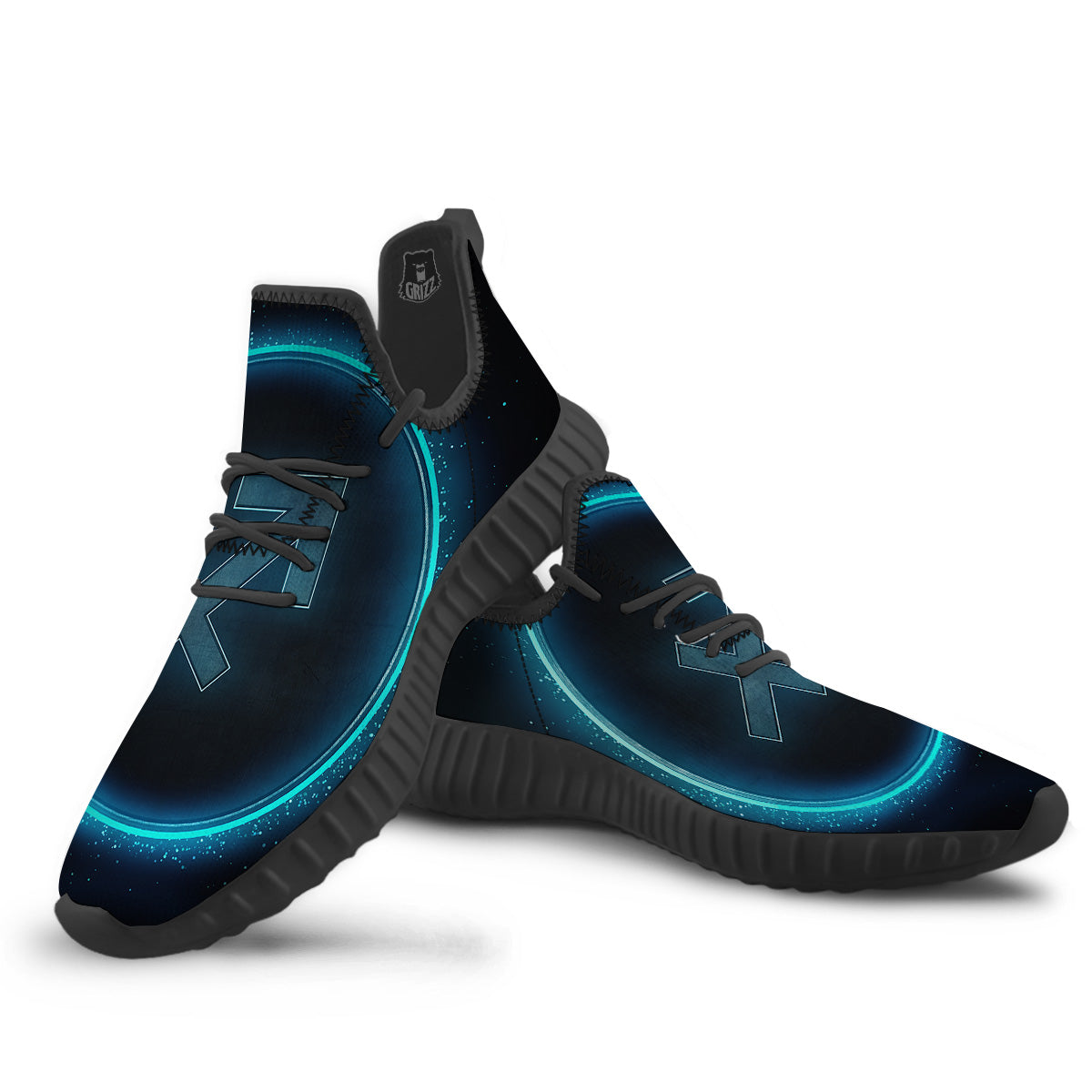 Zodiac Sign Blue Sagittarius Print Black Walking Shoes-grizzshop