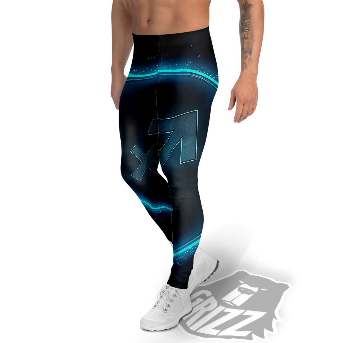 Zodiac Sign Blue Sagittarius Print Men's Leggings-grizzshop