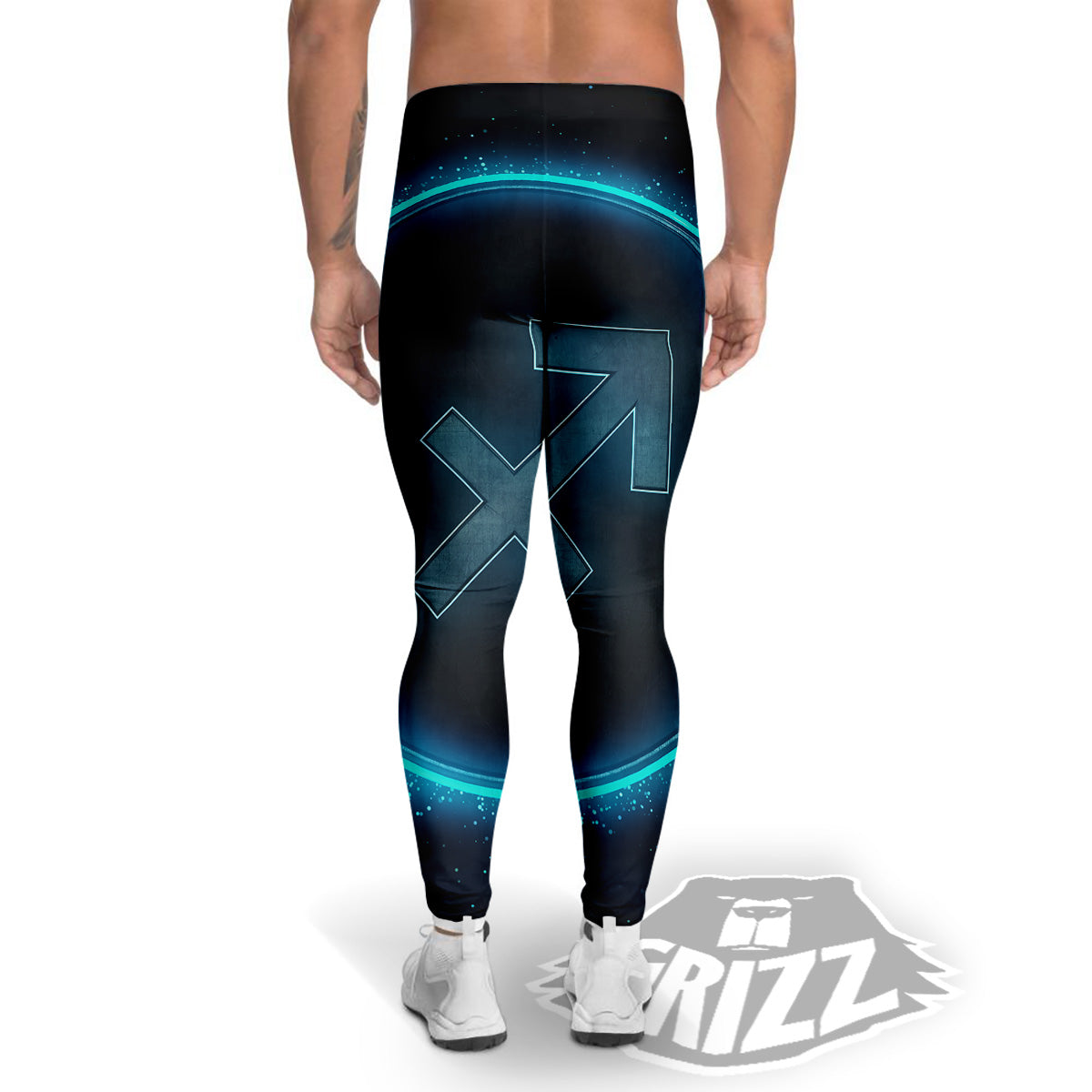 Zodiac Sign Blue Sagittarius Print Men's Leggings-grizzshop