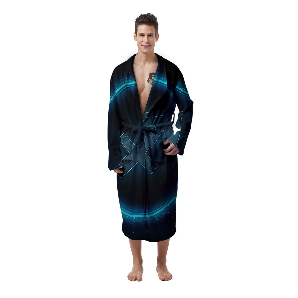 Zodiac Sign Blue Sagittarius Print Men's Robe-grizzshop