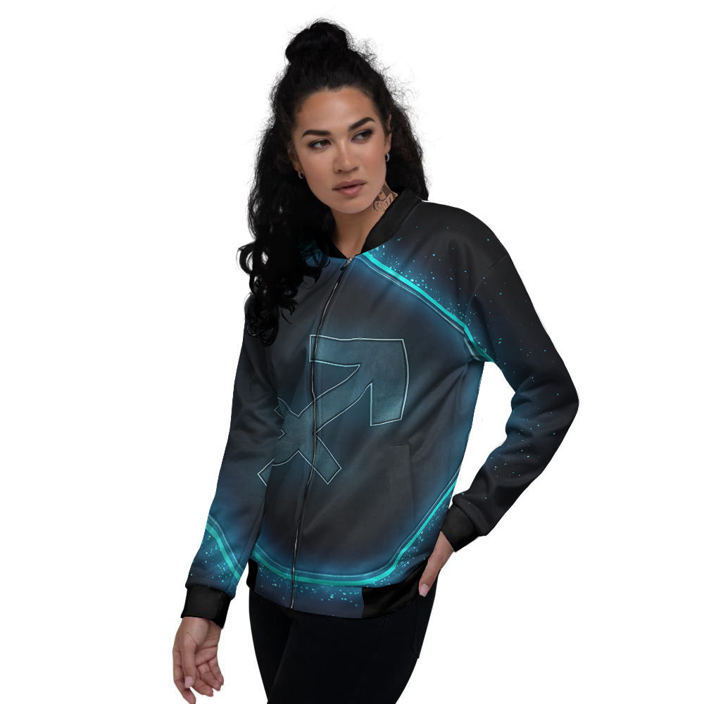 Zodiac Sign Blue Sagittarius Print Women's Bomber Jacket-grizzshop