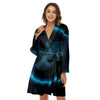 Zodiac Sign Blue Sagittarius Print Women's Robe-grizzshop