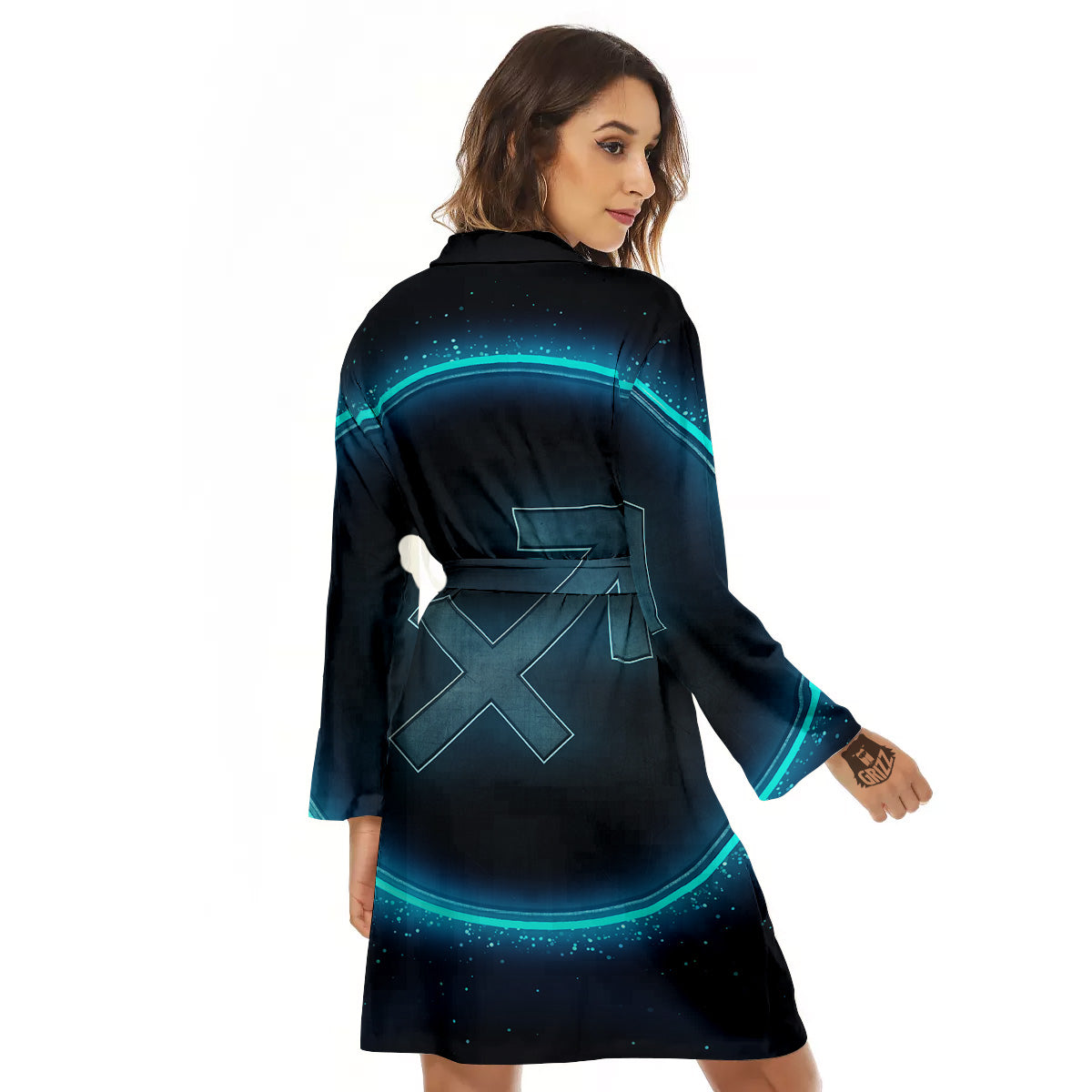 Zodiac Sign Blue Sagittarius Print Women's Robe-grizzshop