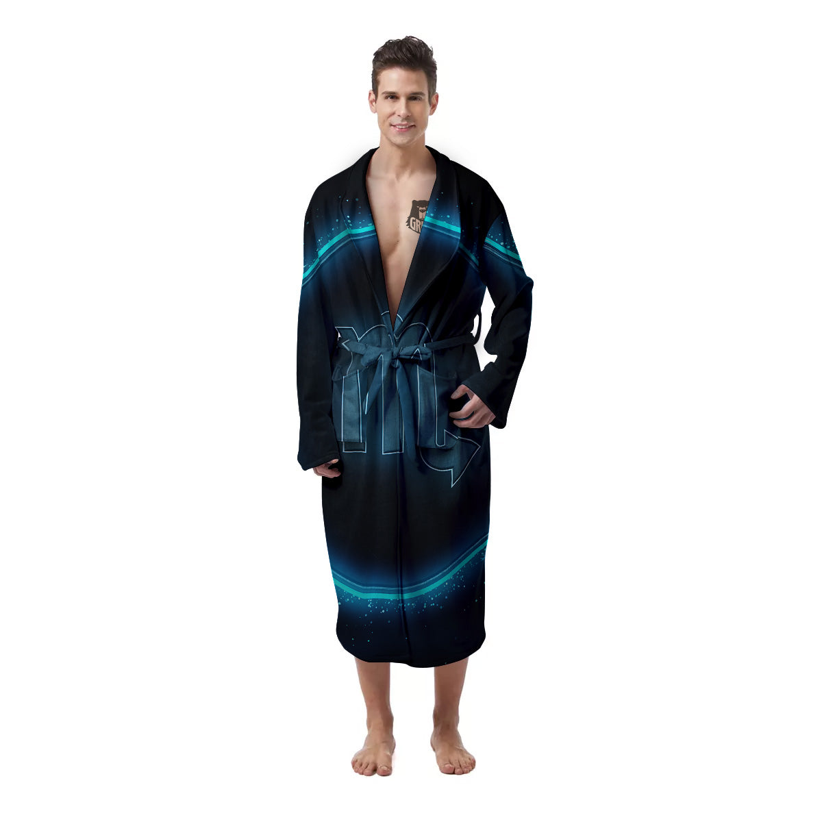 Zodiac Sign Blue Scorpio Print Men's Robe-grizzshop