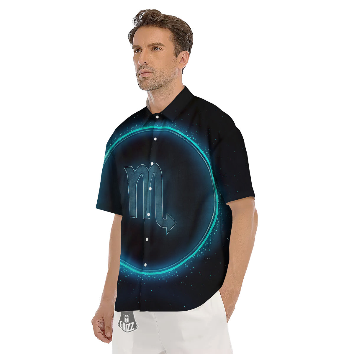 Zodiac Sign Blue Scorpio Print Men's Short Sleeve Shirts-grizzshop