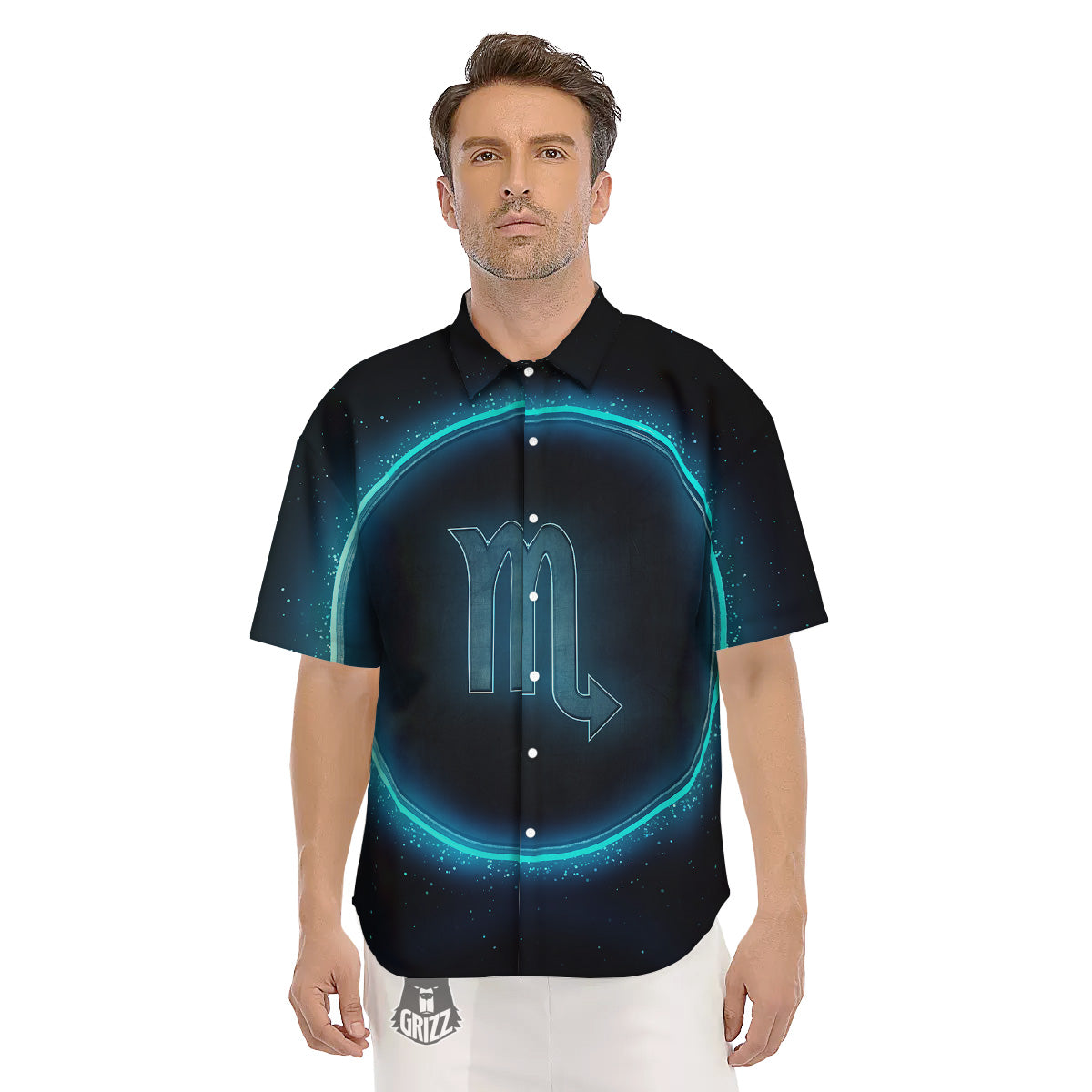 Zodiac Sign Blue Scorpio Print Men's Short Sleeve Shirts-grizzshop