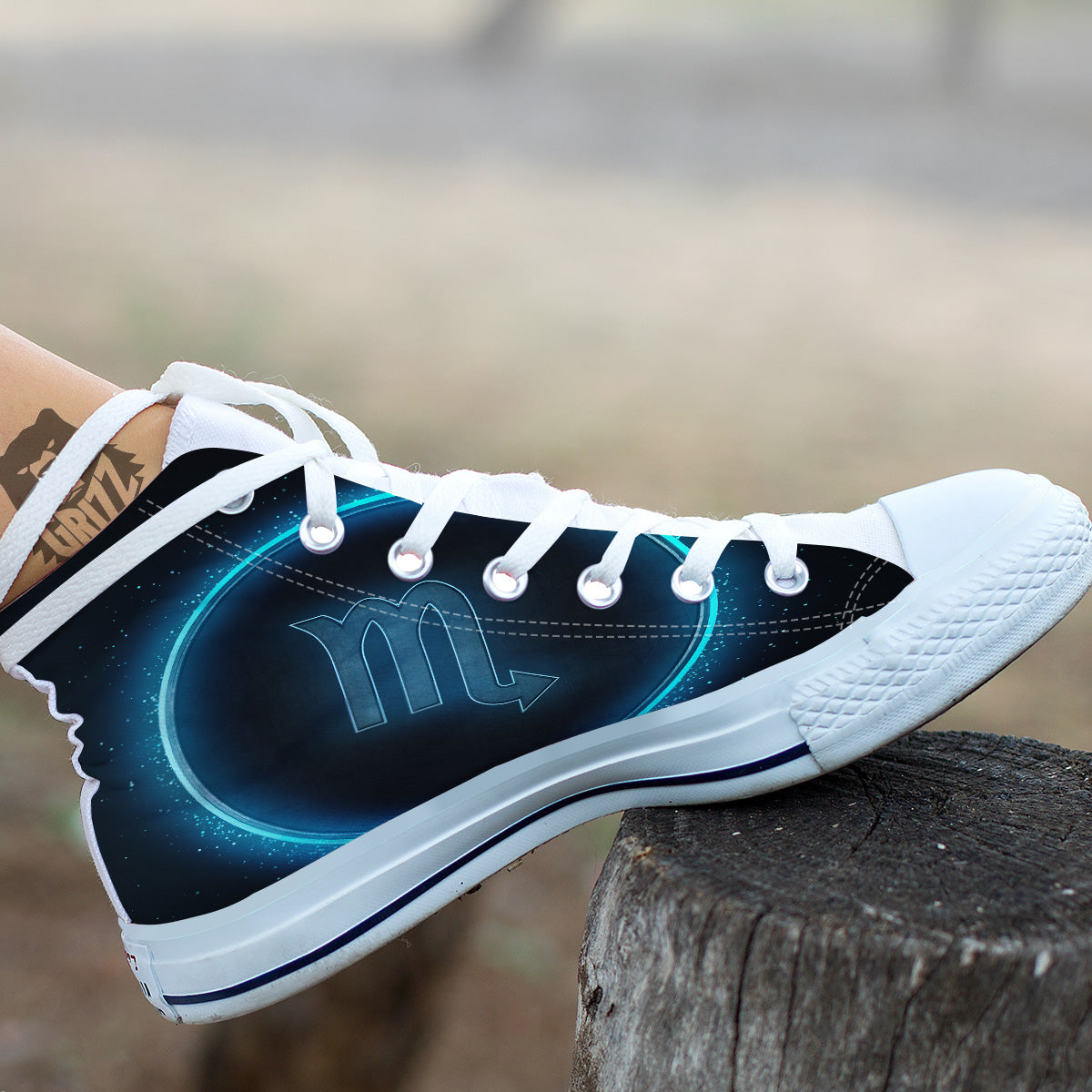 Zodiac Sign Blue Scorpio Print White High Top Shoes-grizzshop