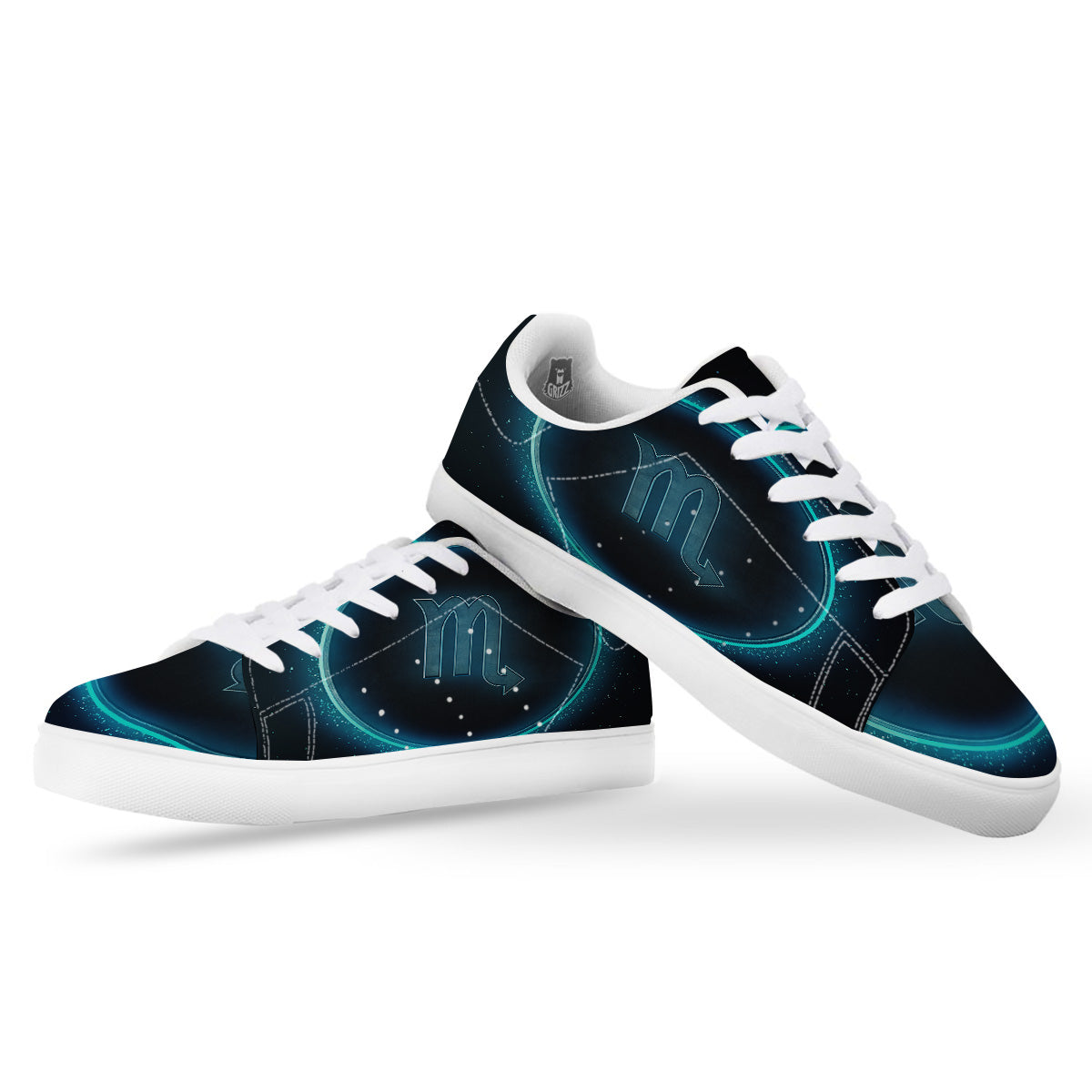 Zodiac Sign Blue Scorpio Print White Low Top Sneakers-grizzshop