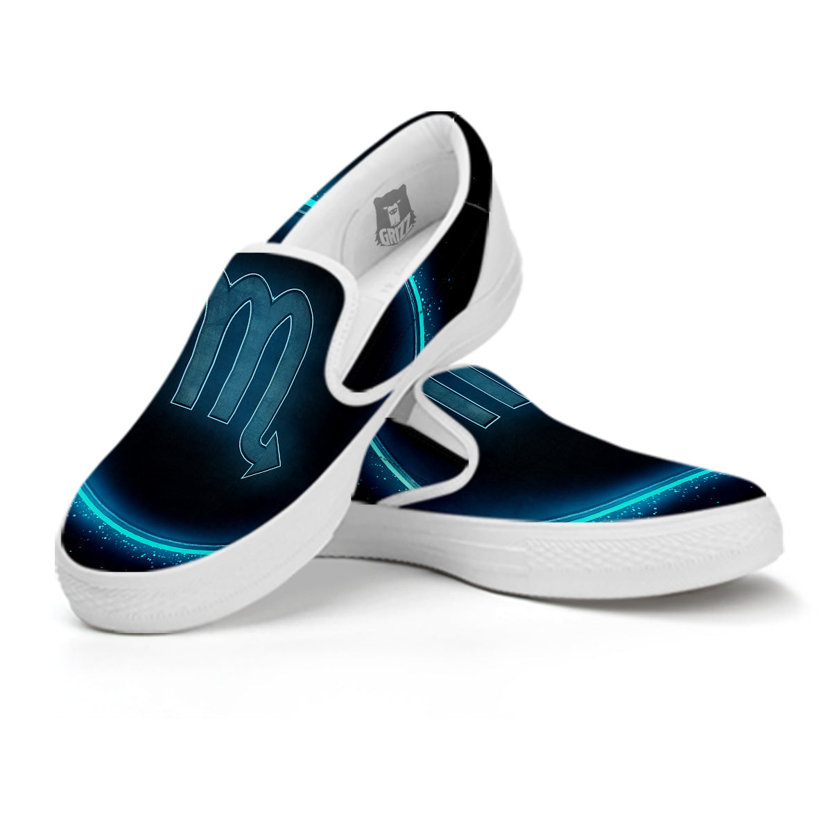 Zodiac Sign Blue Scorpio Print White Slip On Shoes-grizzshop