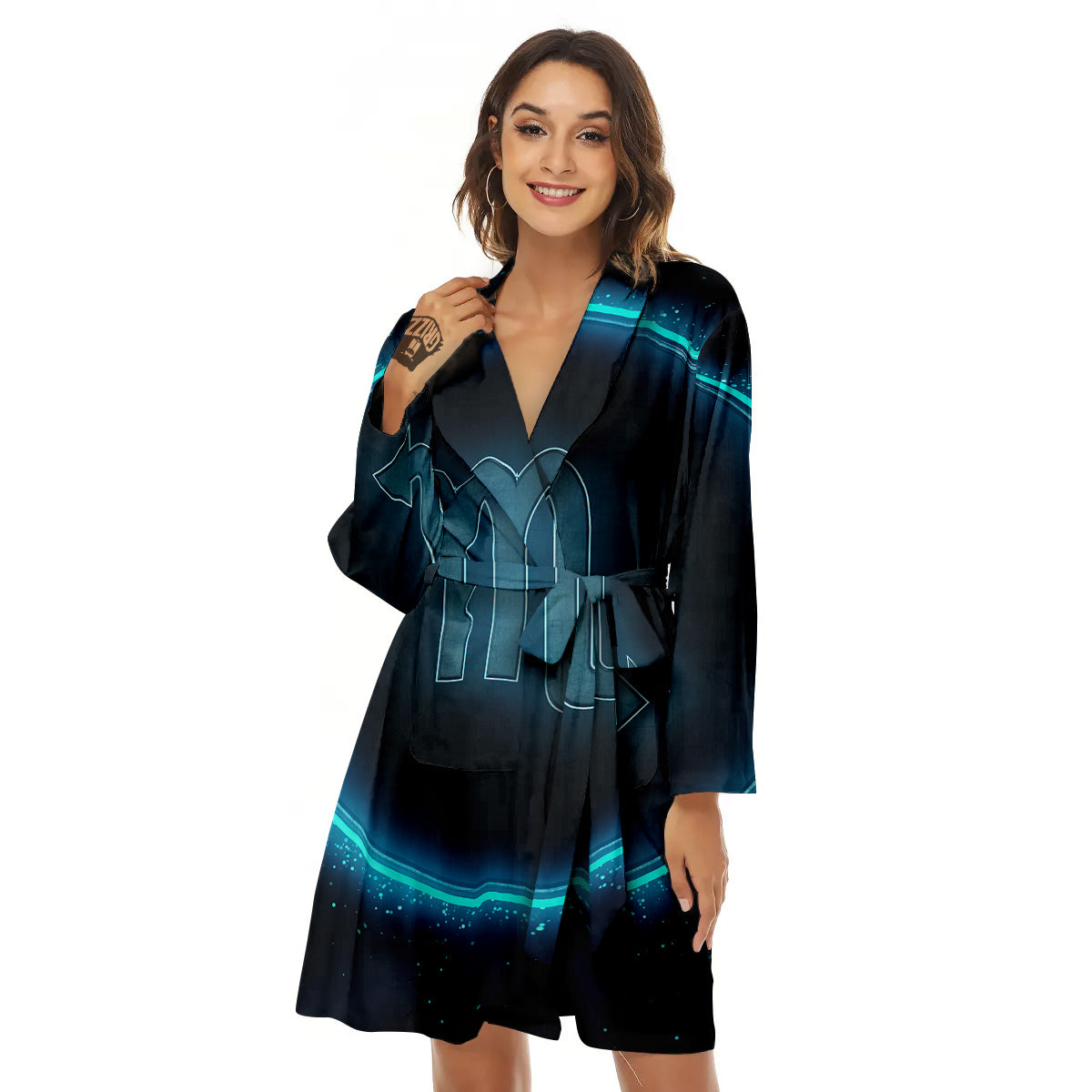 Zodiac Sign Blue Scorpio Print Women's Robe-grizzshop