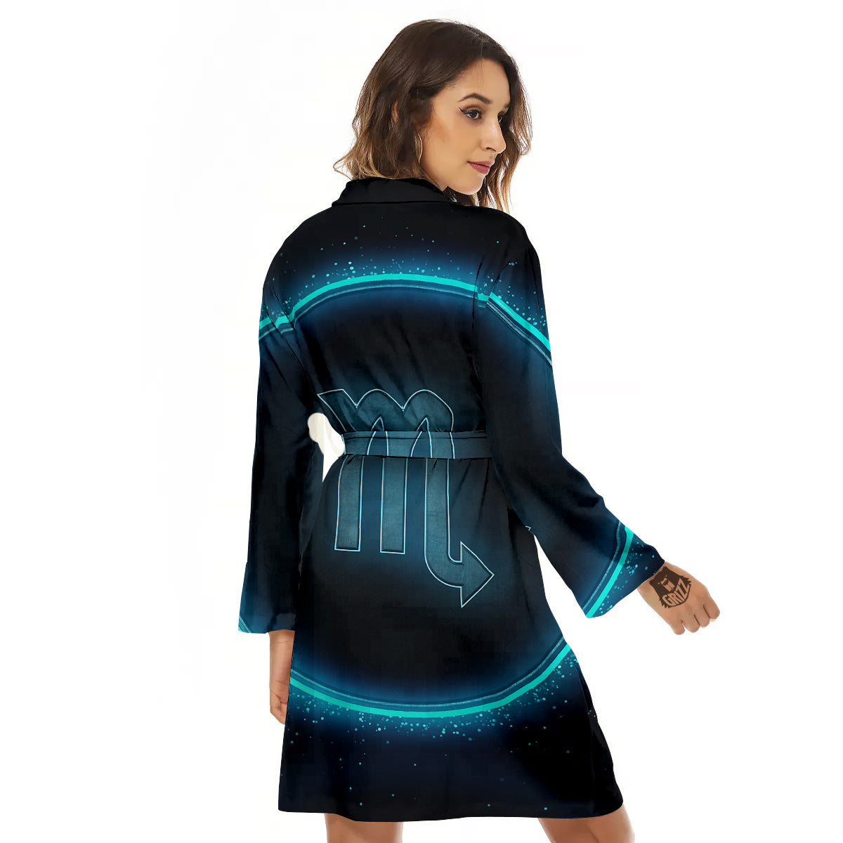 Zodiac Sign Blue Scorpio Print Women's Robe-grizzshop