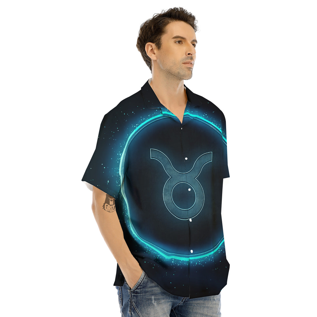 Zodiac Sign Blue Taurus Print Men's Hawaiian Shirt-grizzshop