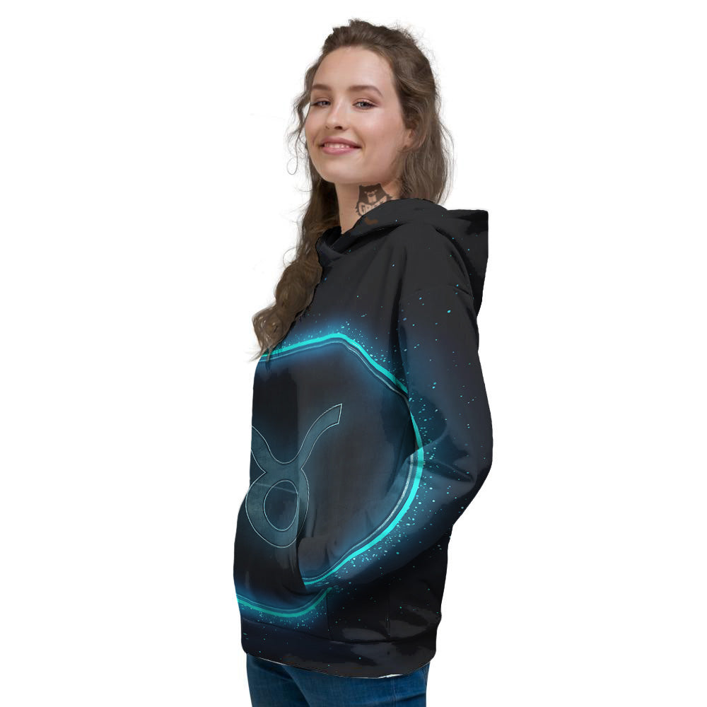 Zodiac Sign Blue Taurus Print Women's Hoodie-grizzshop