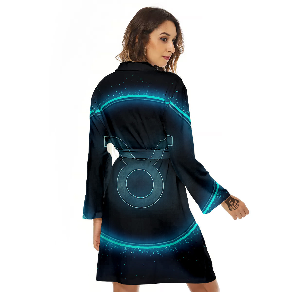 Zodiac Sign Blue Taurus Print Women's Robe-grizzshop