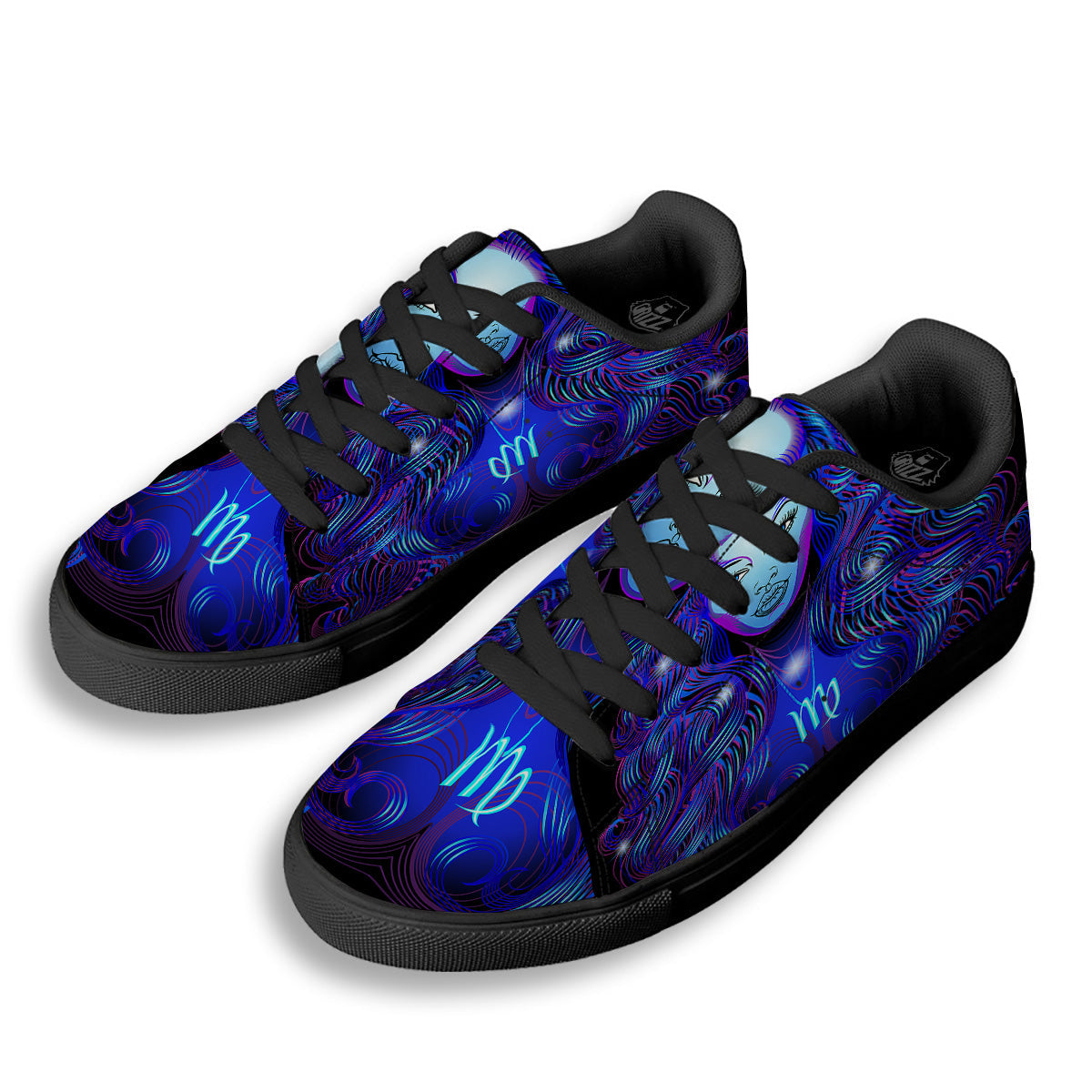 Zodiac Sign Blue Virgo Print Black Low Top Sneakers-grizzshop