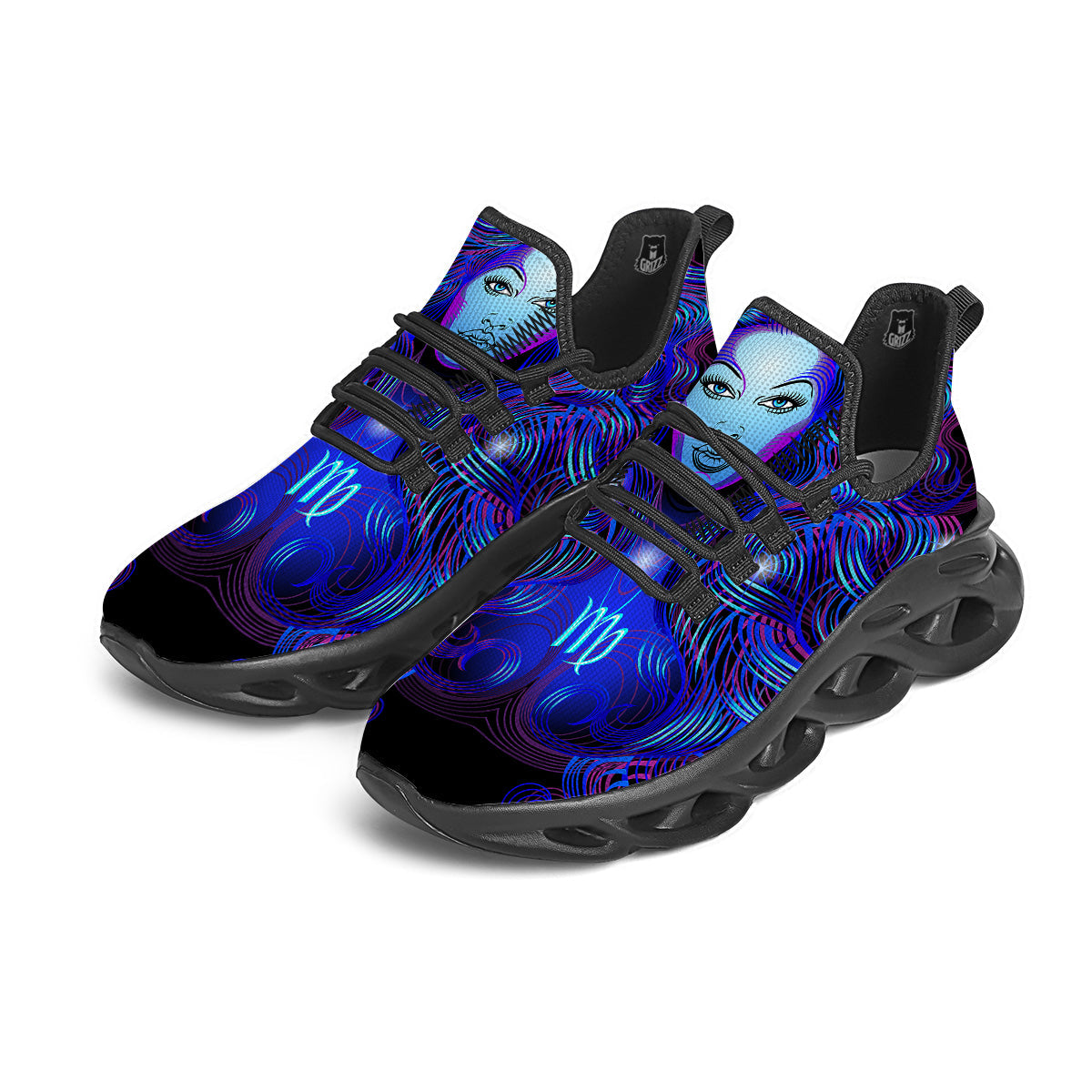 Zodiac Sign Blue Virgo Print Black Running Shoes-grizzshop