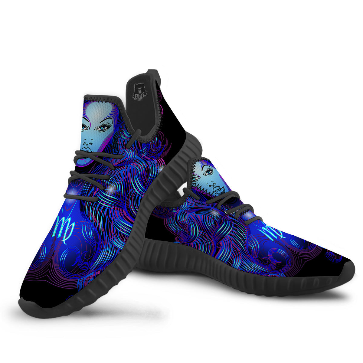 Zodiac Sign Blue Virgo Print Black Walking Shoes-grizzshop