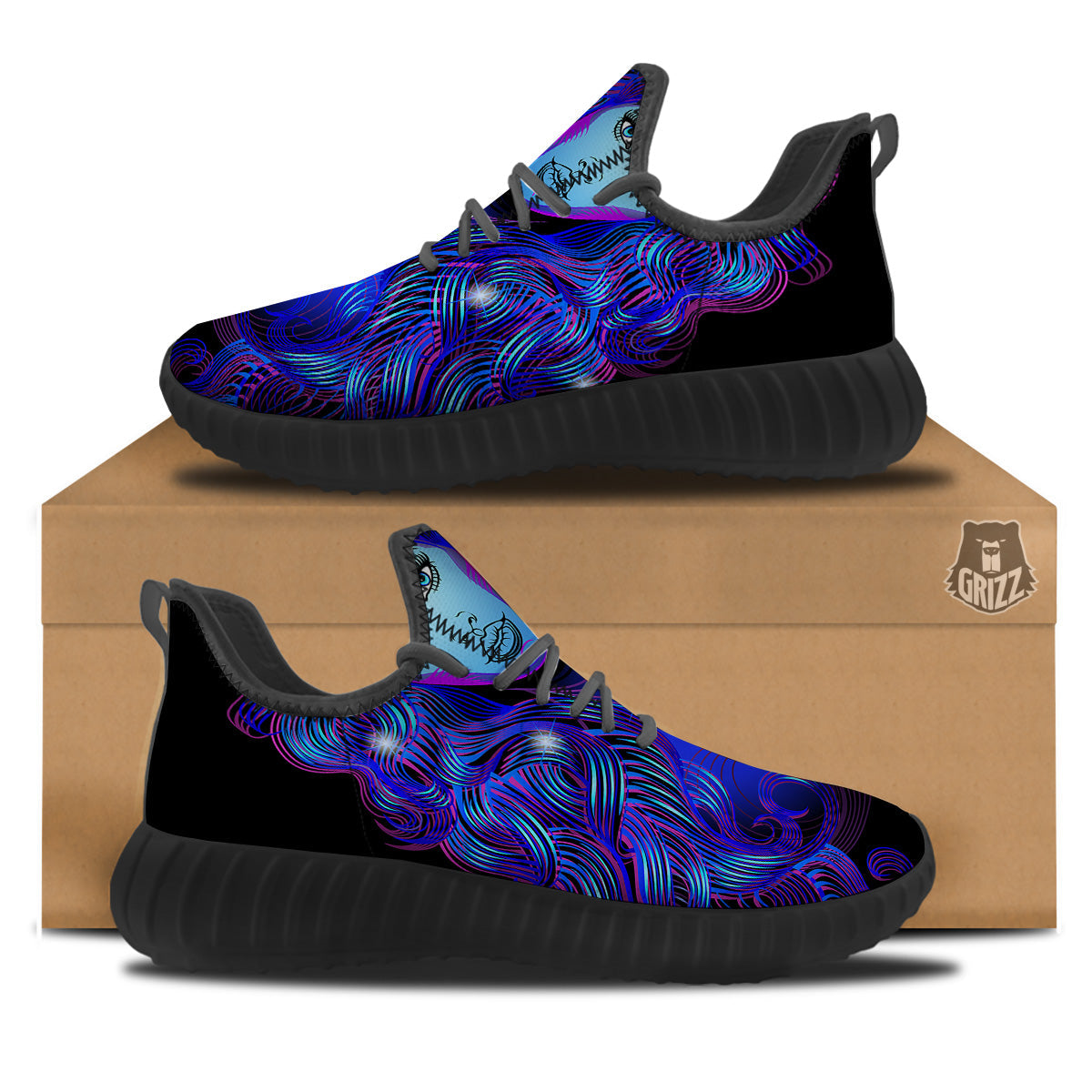 Zodiac Sign Blue Virgo Print Black Walking Shoes-grizzshop