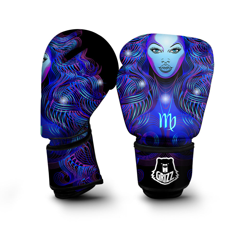 Zodiac Sign Blue Virgo Print Boxing Gloves-grizzshop