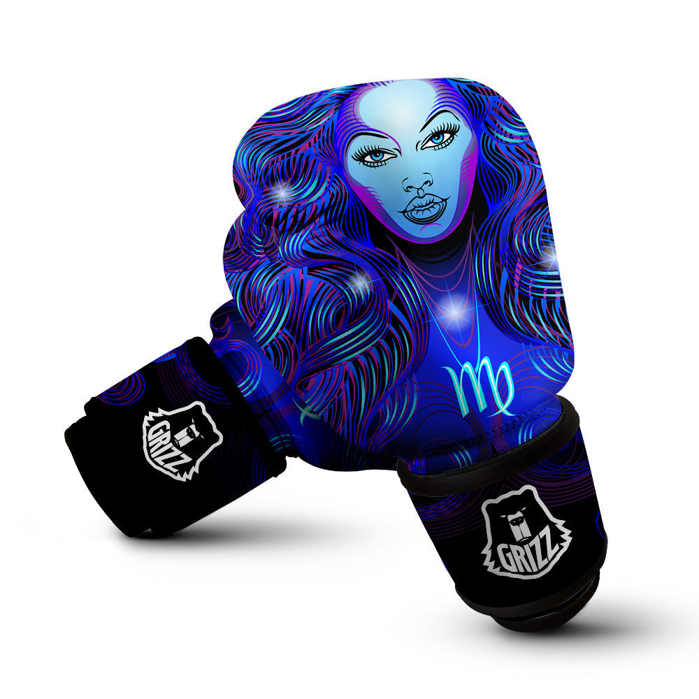 Zodiac Sign Blue Virgo Print Boxing Gloves-grizzshop