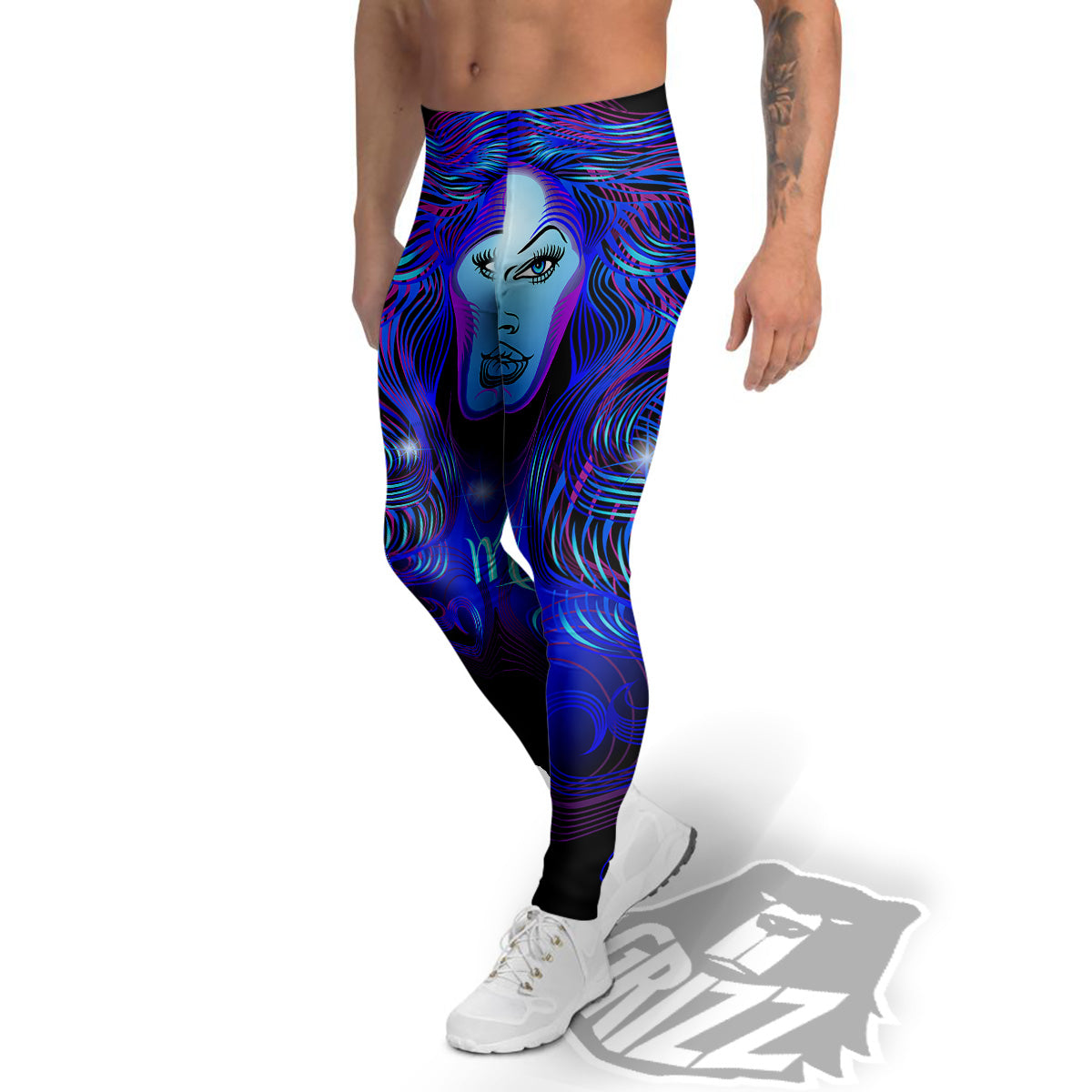 Zodiac Sign Blue Virgo Print Men's Leggings-grizzshop