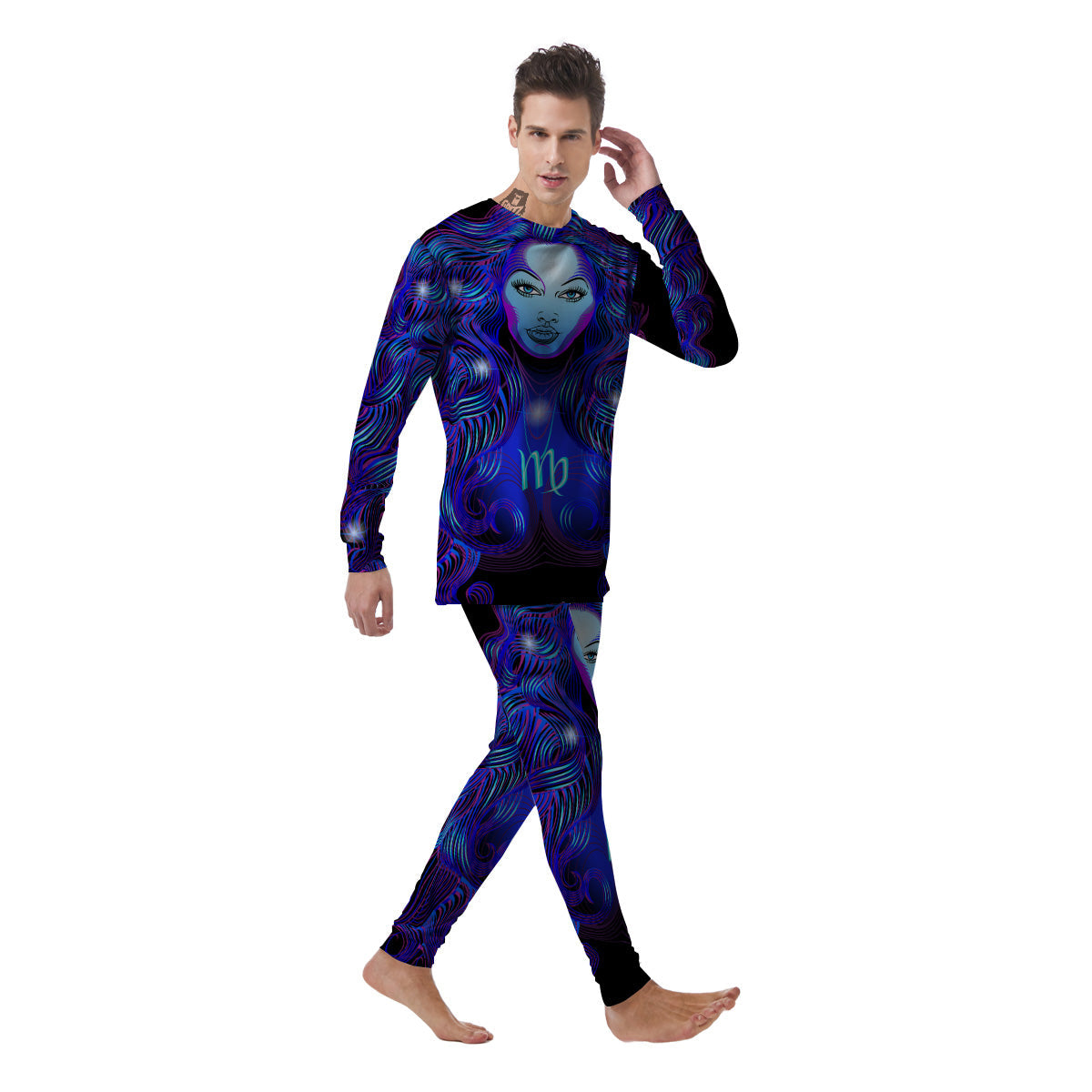 Zodiac Sign Blue Virgo Print Men's Pajamas-grizzshop