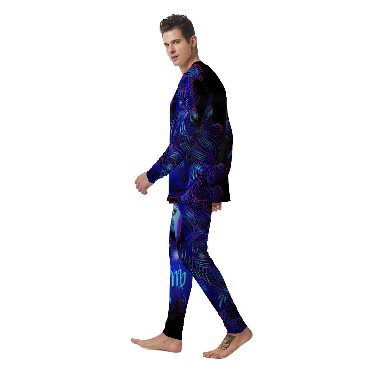 Zodiac Sign Blue Virgo Print Men's Pajamas-grizzshop