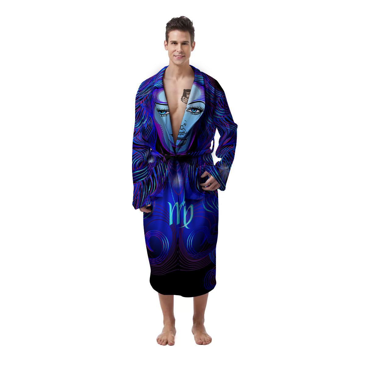 Zodiac Sign Blue Virgo Print Men's Robe-grizzshop