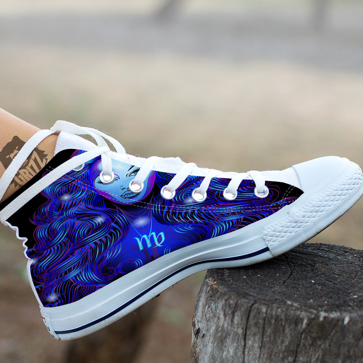 Zodiac Sign Blue Virgo Print White High Top Shoes-grizzshop