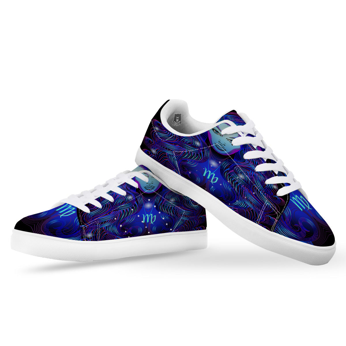 Zodiac Sign Blue Virgo Print White Low Top Sneakers-grizzshop