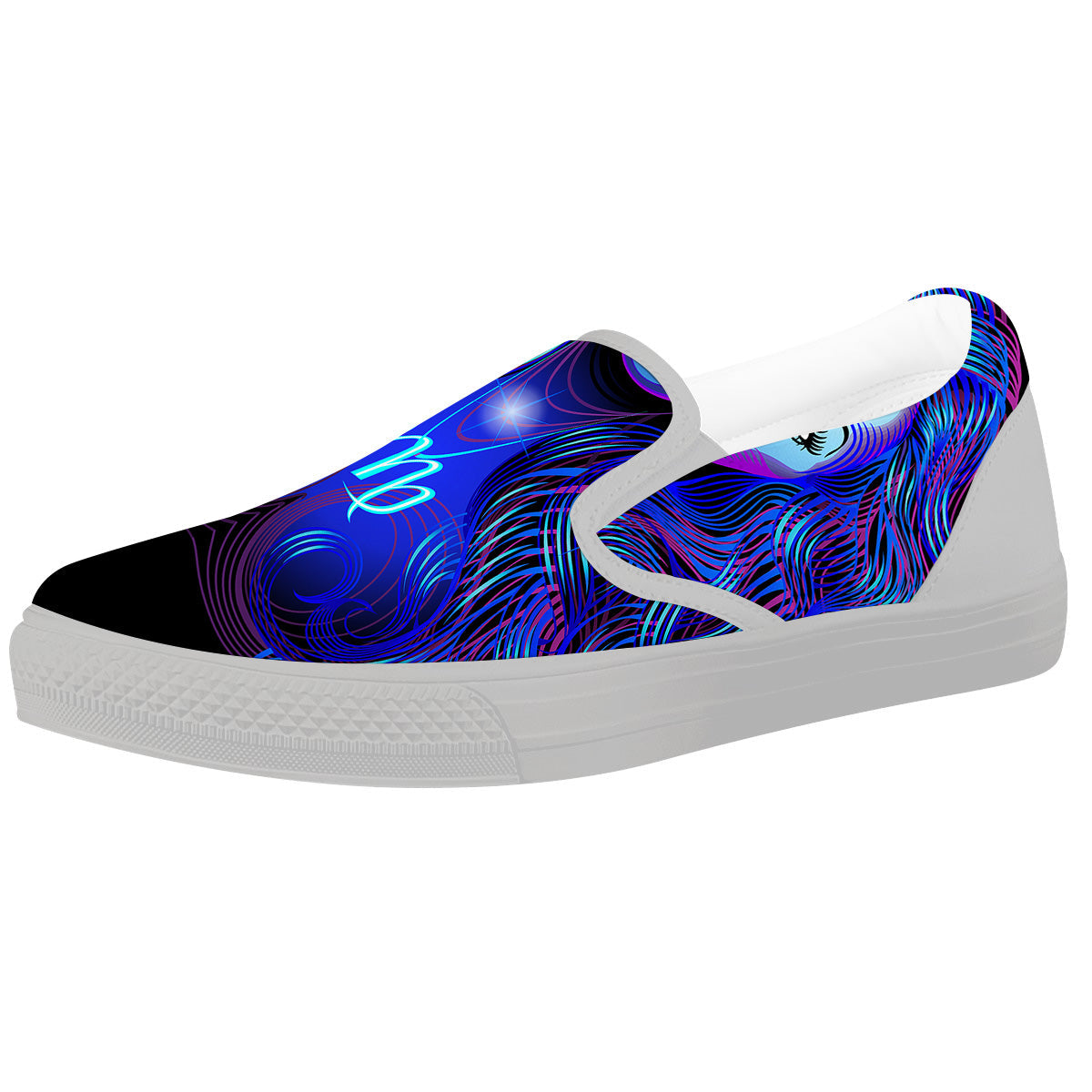 Zodiac Sign Blue Virgo Print White Slip On Shoes-grizzshop