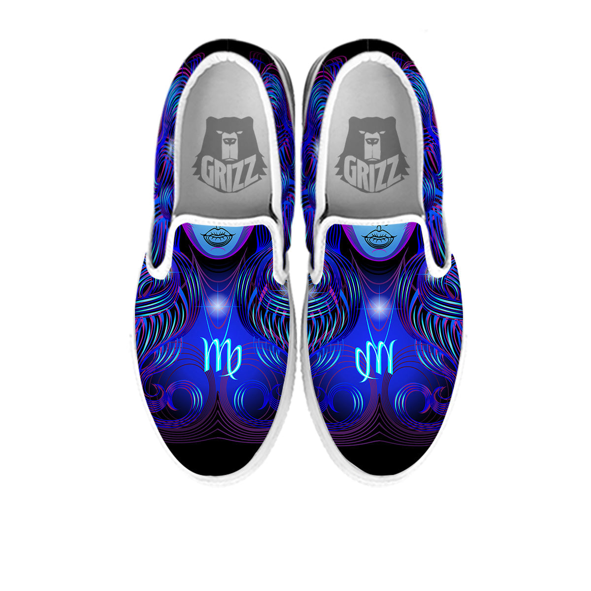 Zodiac Sign Blue Virgo Print White Slip On Shoes-grizzshop