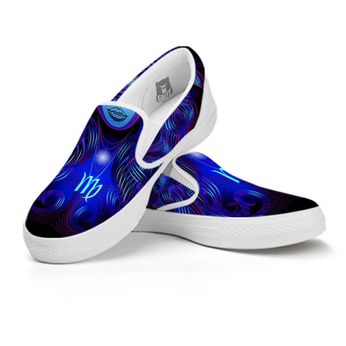 Zodiac Sign Blue Virgo Print White Slip On Shoes-grizzshop