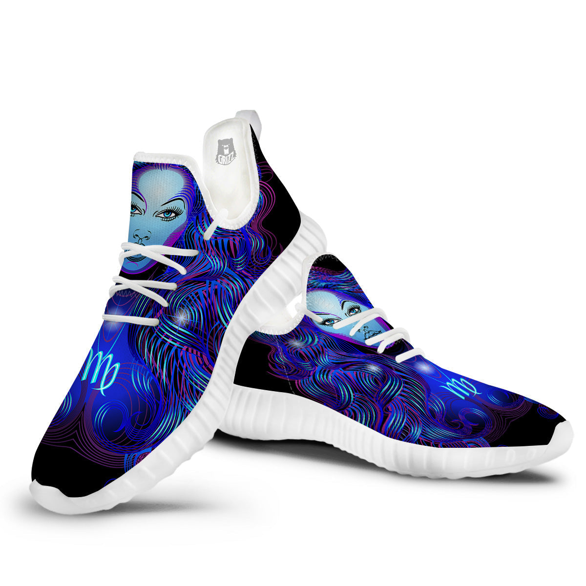 Zodiac Sign Blue Virgo Print White Walking Shoes-grizzshop