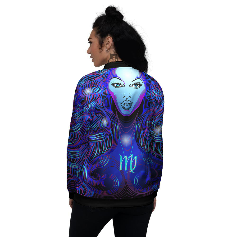 Zodiac Sign Blue Virgo Print Women's Bomber Jacket-grizzshop