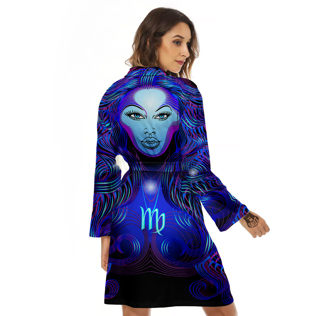 Zodiac Sign Blue Virgo Print Women's Robe-grizzshop