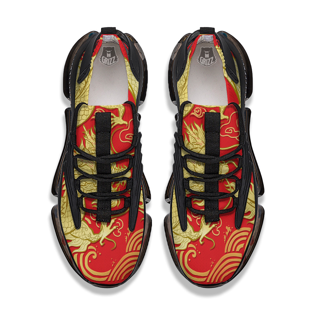 Zodiac Sign Chinese Dragon Print Black Gym Shoes-grizzshop