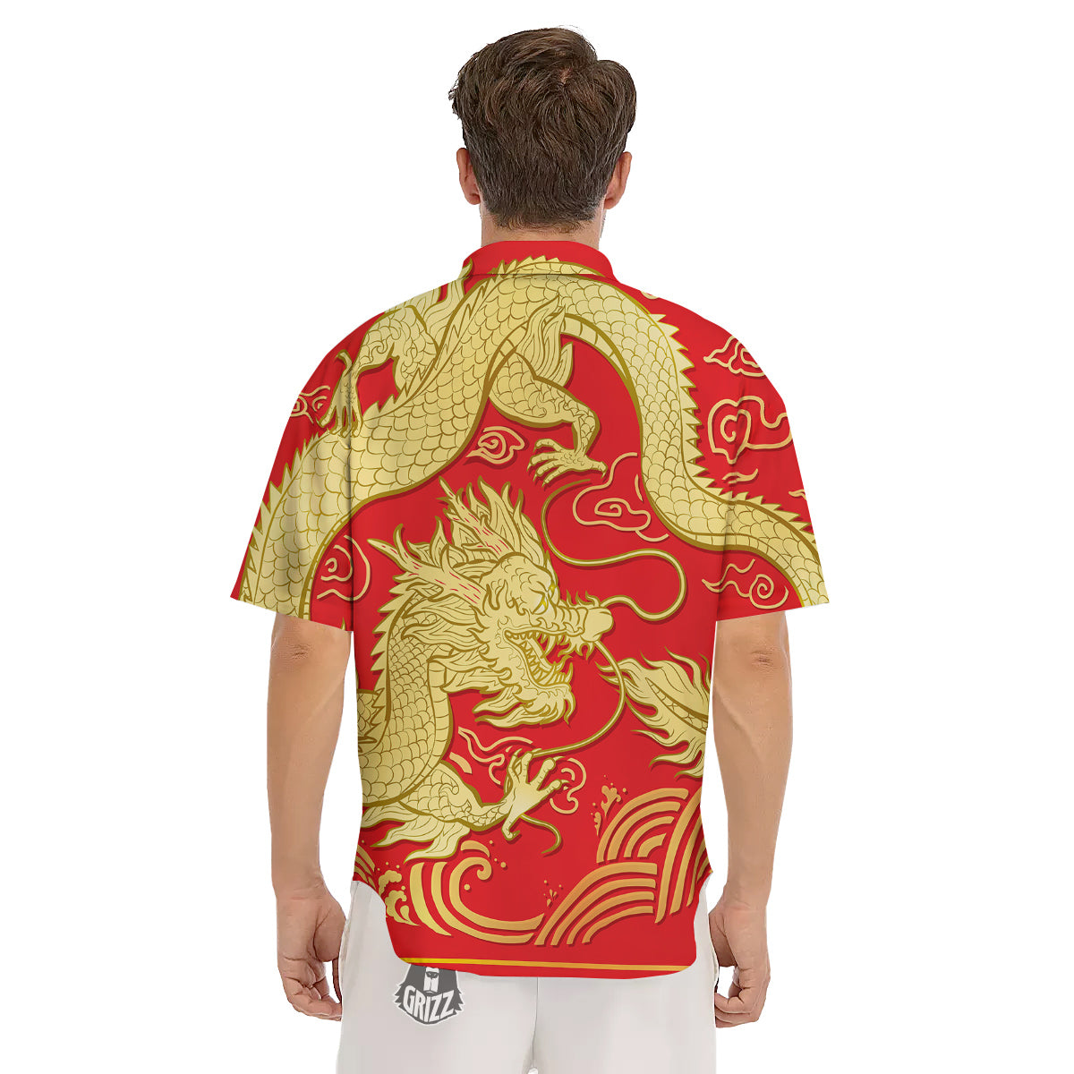 Zodiac Sign Chinese Dragon Print Men's Short Sleeve Shirts-grizzshop