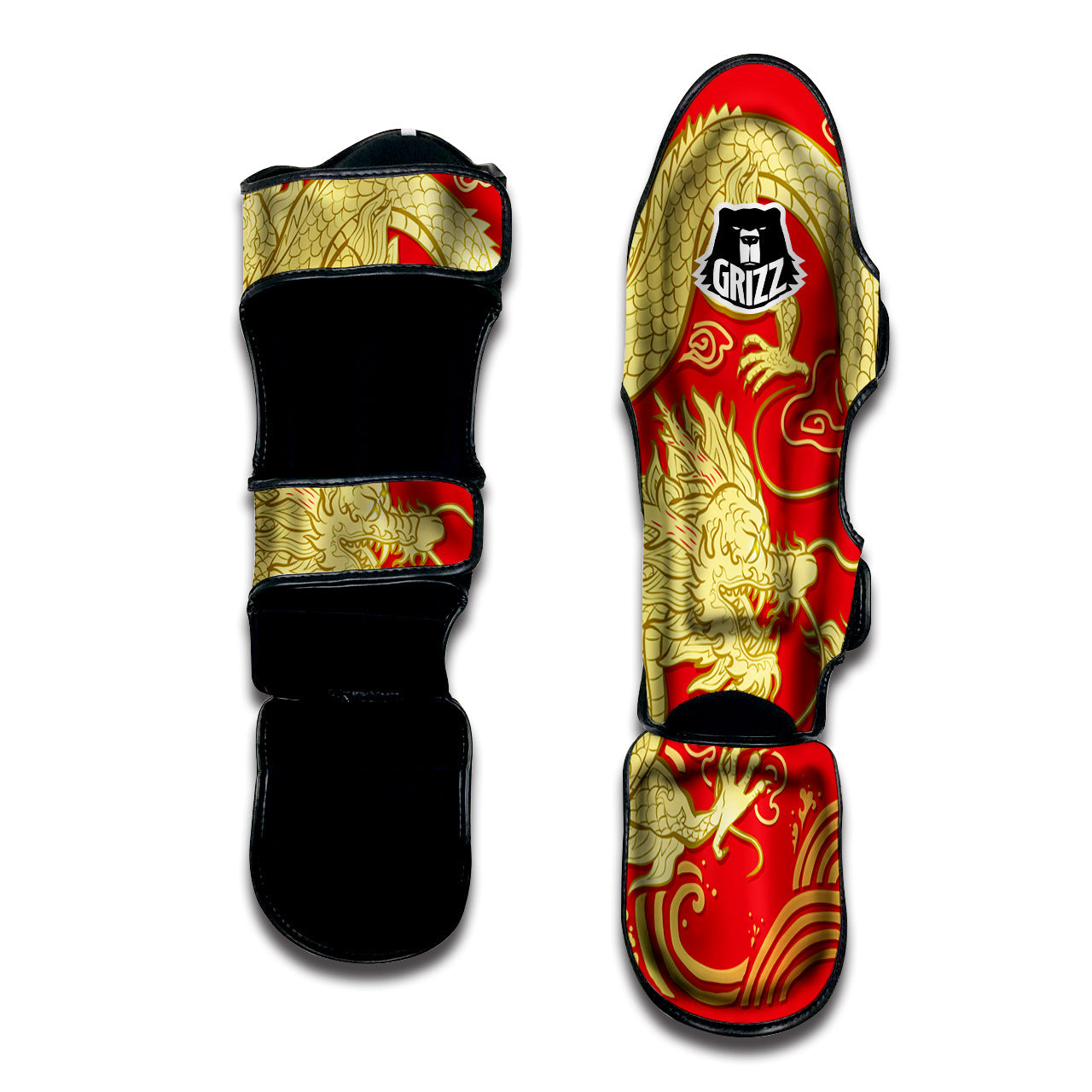 Zodiac Sign Chinese Dragon Print Muay Thai Shin Guards-grizzshop