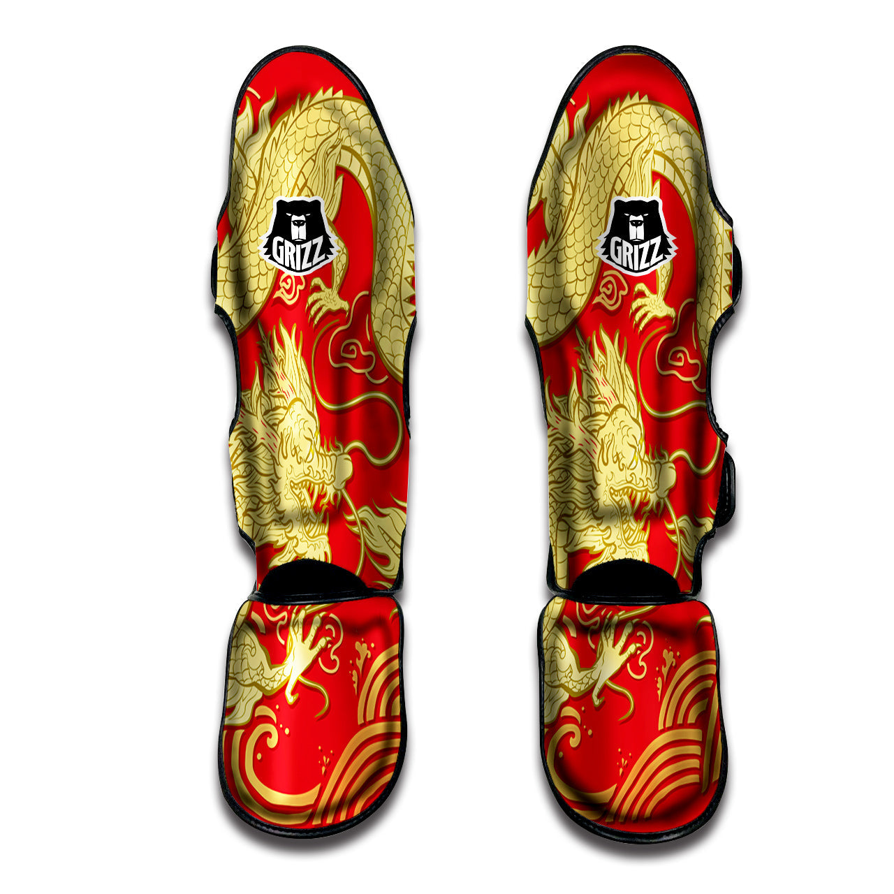 Zodiac Sign Chinese Dragon Print Muay Thai Shin Guards-grizzshop