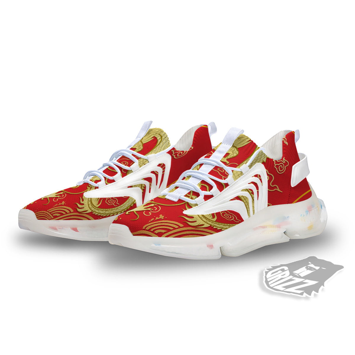 Zodiac Sign Chinese Dragon Print White Gym Shoes-grizzshop