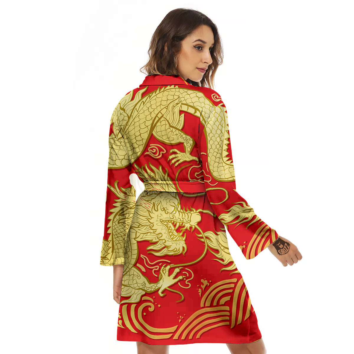Zodiac Sign Chinese Dragon Print Women's Robe-grizzshop