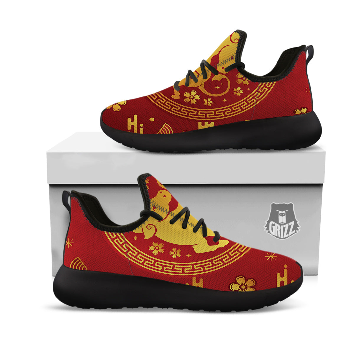 Zodiac Sign Chinese Ox Print Black Athletic Shoes-grizzshop