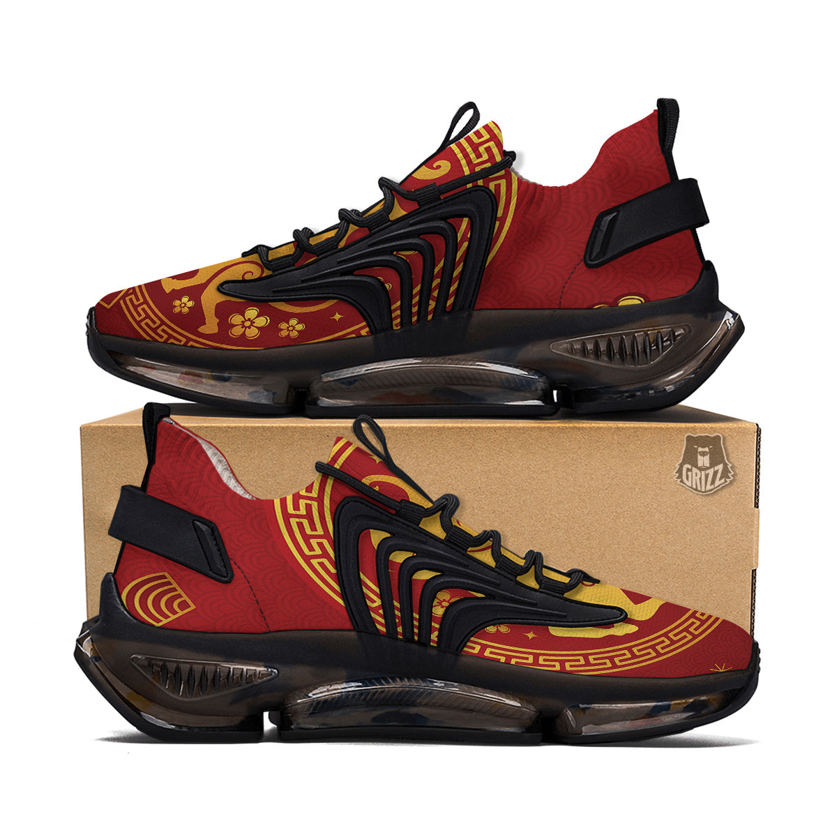 Zodiac Sign Chinese Ox Print Black Gym Shoes-grizzshop