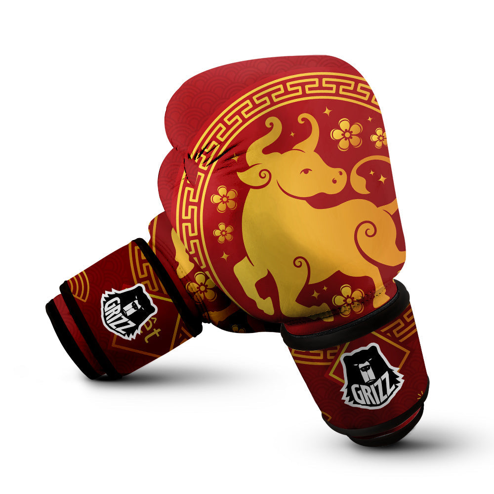 Zodiac Sign Chinese Ox Print Boxing Gloves-grizzshop